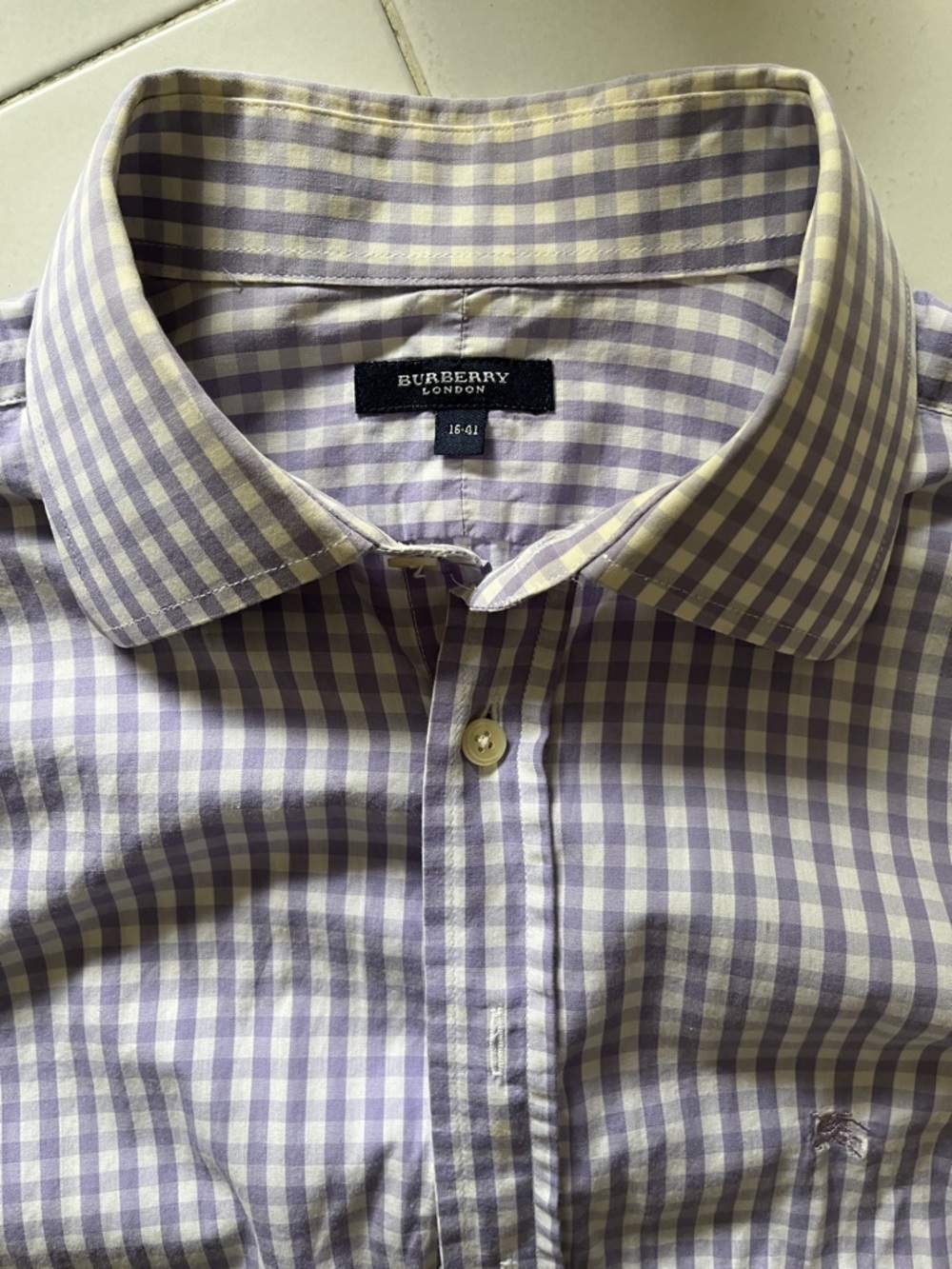 Burberry Lavender and White Gingham Dress Shirt